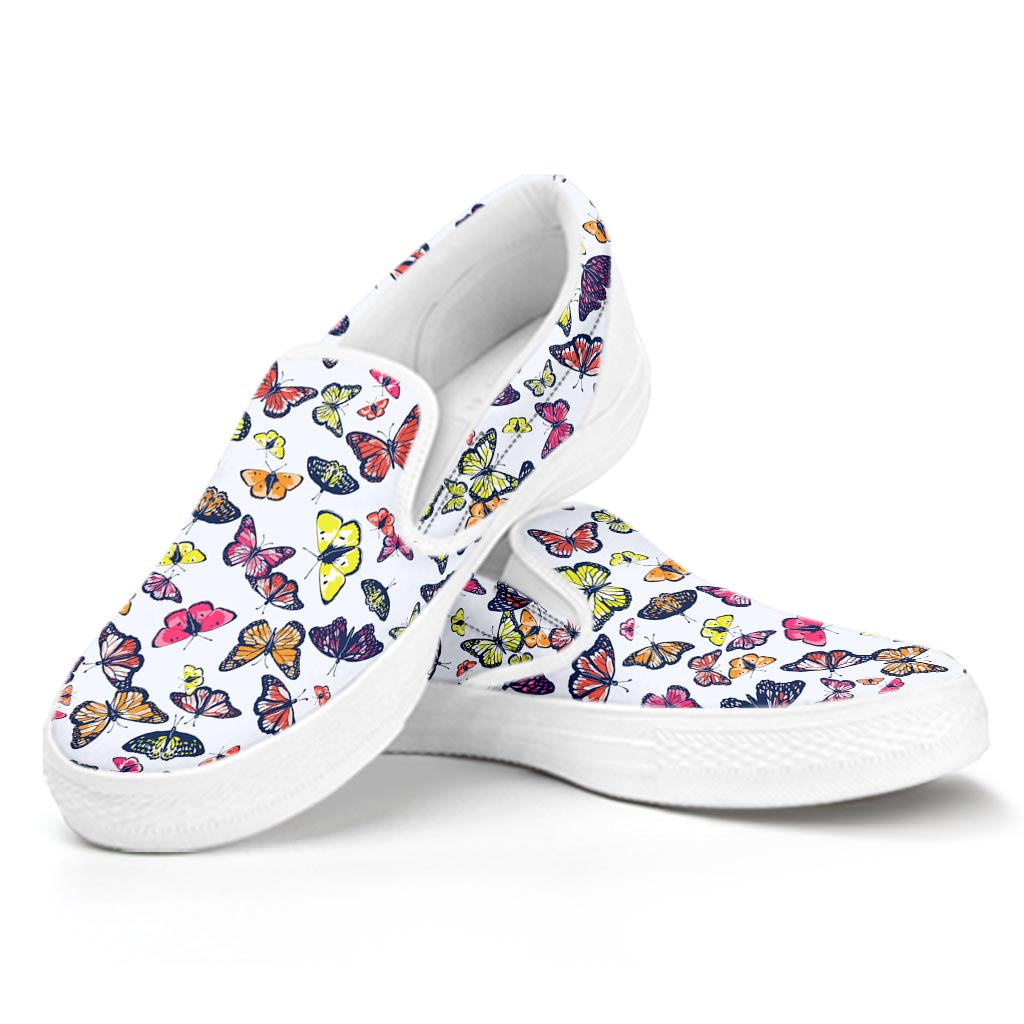 Spring Butterfly Pattern Print White Slip On Sneakers