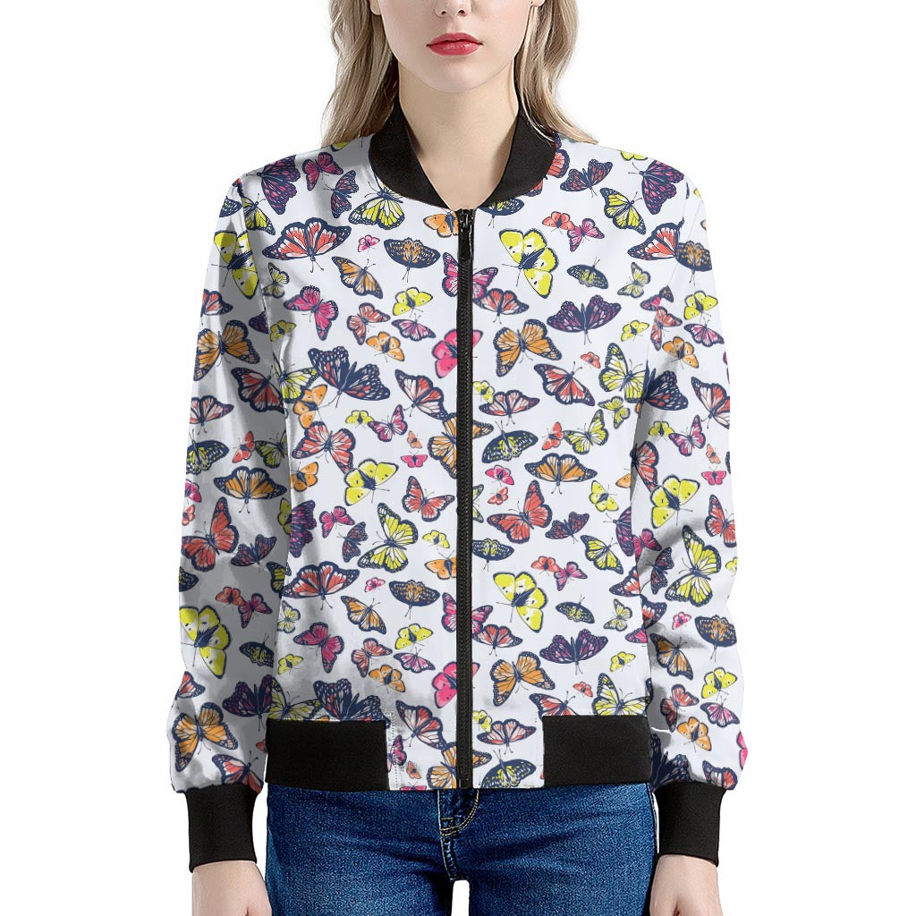 Spring Butterfly Pattern Print Women's Bomber Jacket