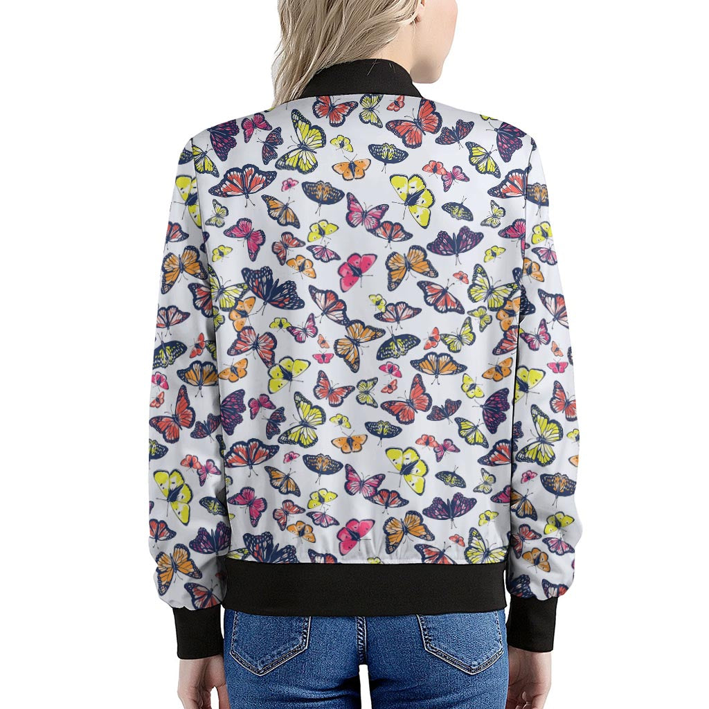 Spring Butterfly Pattern Print Women's Bomber Jacket