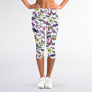 Spring Butterfly Pattern Print Women's Capri Leggings