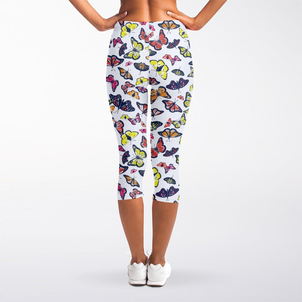 Spring Butterfly Pattern Print Women's Capri Leggings