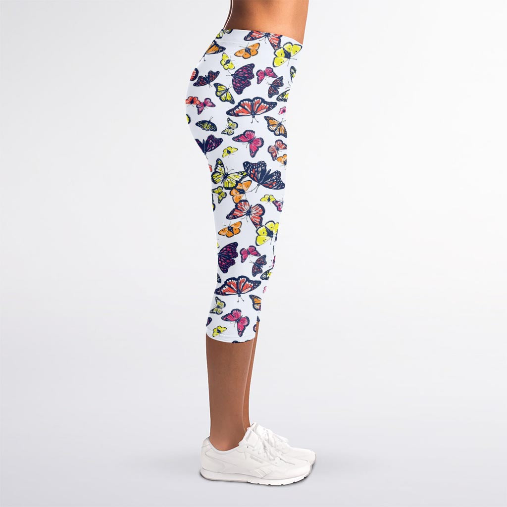 Spring Butterfly Pattern Print Women's Capri Leggings