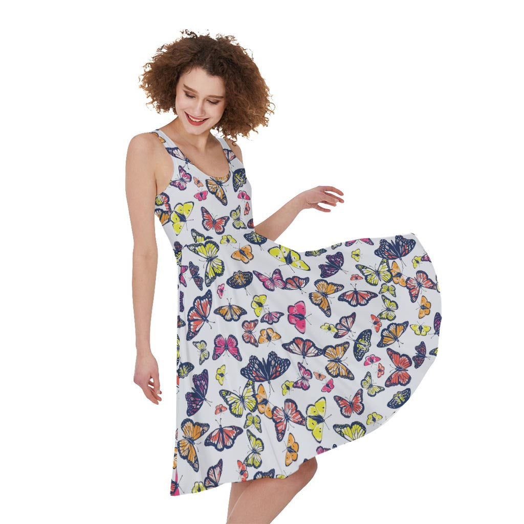 Spring Butterfly Pattern Print Women's Sleeveless Dress