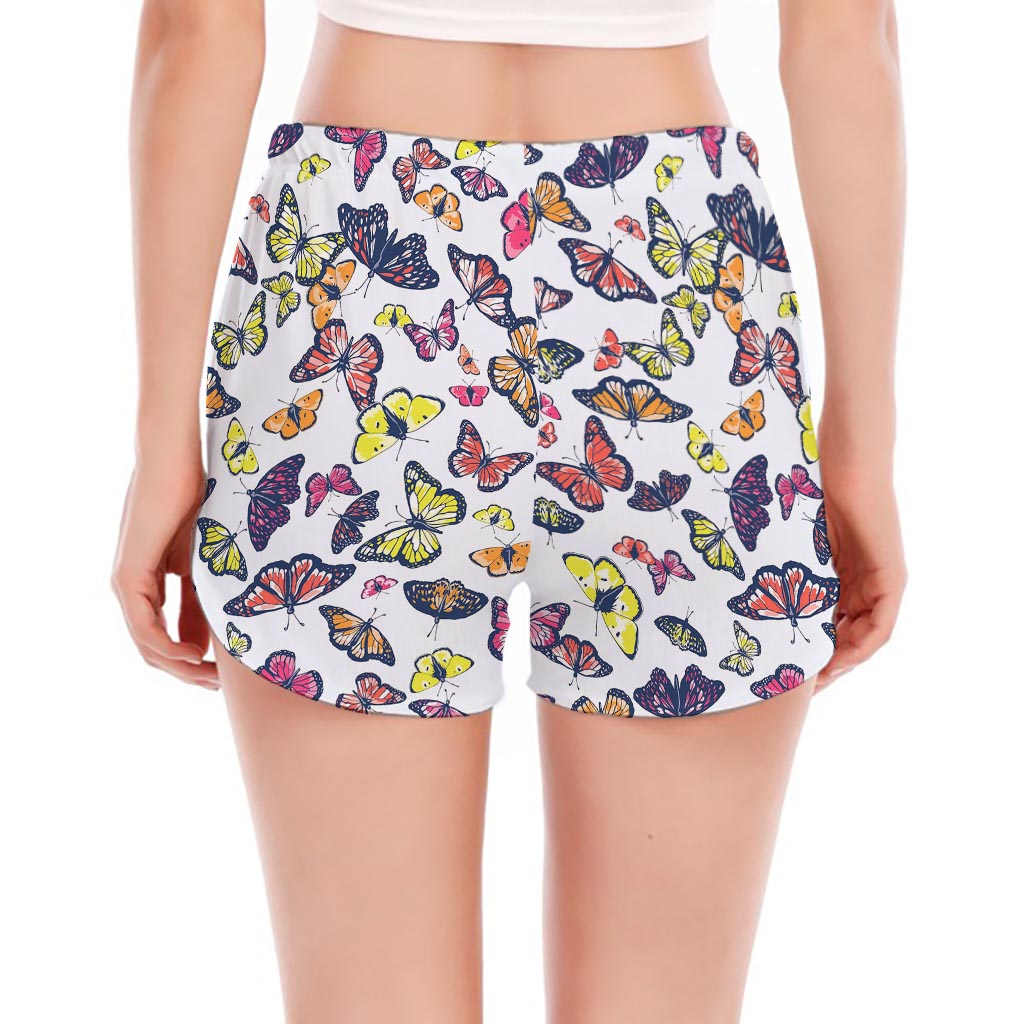 Spring Butterfly Pattern Print Women's Split Running Shorts