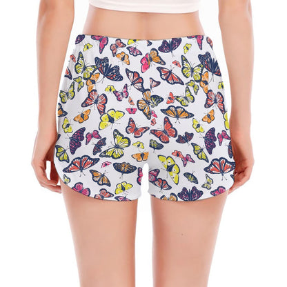 Spring Butterfly Pattern Print Women's Split Running Shorts