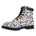 Spring Butterfly Pattern Print Padded Collar Lace Up Boots