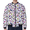 Spring Butterfly Pattern Print Zip Sleeve Bomber Jacket