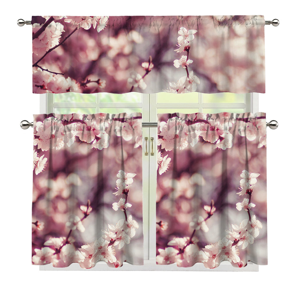 Spring Cherry Blossom Print 3 Piece Kitchen Curtains