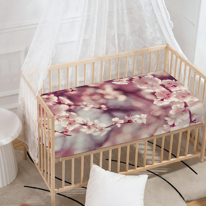 Spring Cherry Blossom Print Baby Crib Sheet