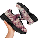 Spring Cherry Blossom Print Black Chunky Shoes