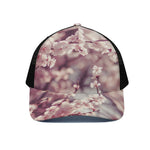 Spring Cherry Blossom Print Black Mesh Trucker Cap