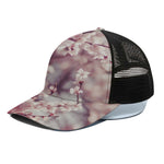 Spring Cherry Blossom Print Black Mesh Trucker Cap