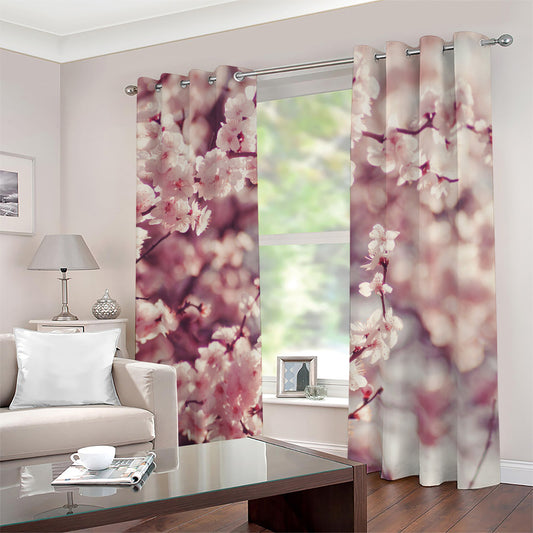 Spring Cherry Blossom Print Blackout Grommet Curtains
