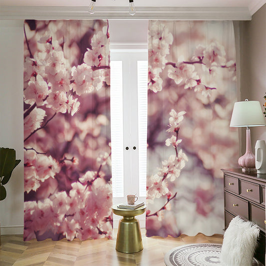 Spring Cherry Blossom Print Blackout Pencil Pleat Curtains