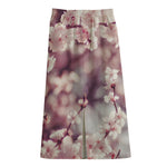 Spring Cherry Blossom Print Cotton Front Slit Maxi Skirt