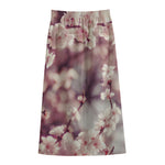 Spring Cherry Blossom Print Cotton Front Slit Maxi Skirt
