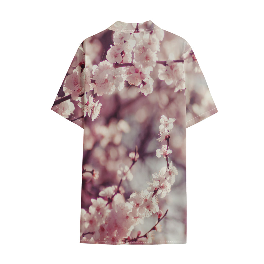 Spring Cherry Blossom Print Cotton Hawaiian Shirt