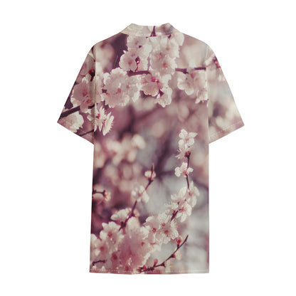 Spring Cherry Blossom Print Cotton Hawaiian Shirt