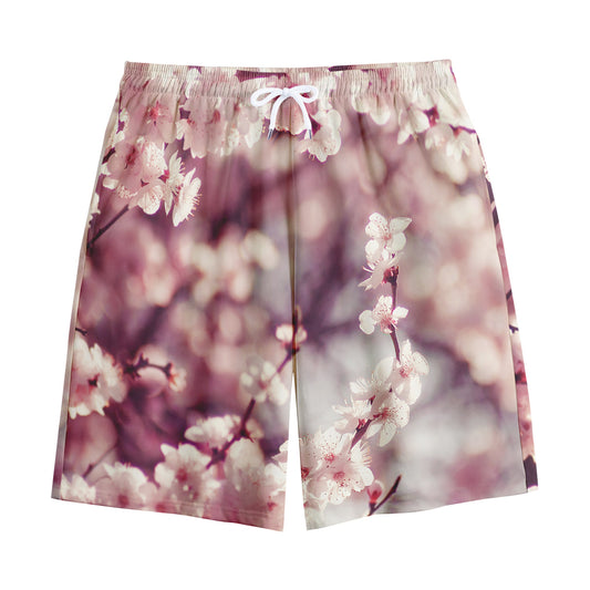 Spring Cherry Blossom Print Cotton Shorts