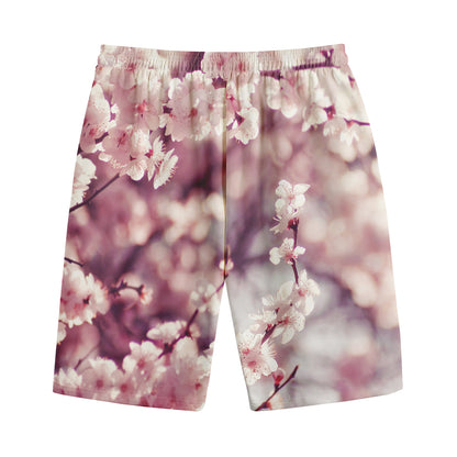 Spring Cherry Blossom Print Cotton Shorts