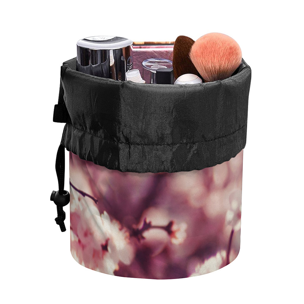 Spring Cherry Blossom Print Drawstring Makeup Bag