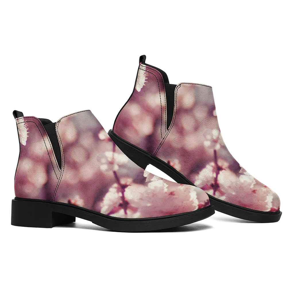 Spring Cherry Blossom Print Flat Ankle Boots