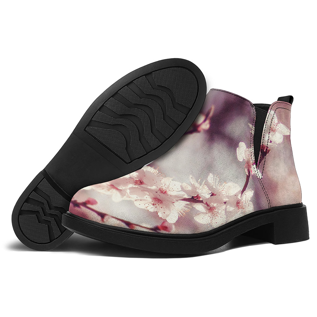 Spring Cherry Blossom Print Flat Ankle Boots