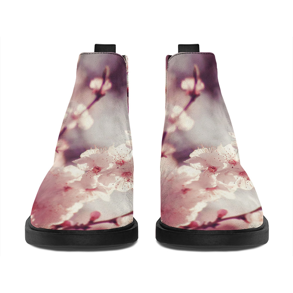 Spring Cherry Blossom Print Flat Ankle Boots