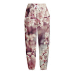 Spring Cherry Blossom Print Fleece Lined Knit Pants