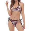Spring Cherry Blossom Print Halter Scoop Tie Side Bikini