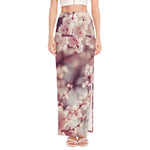 Spring Cherry Blossom Print High Slit Maxi Skirt