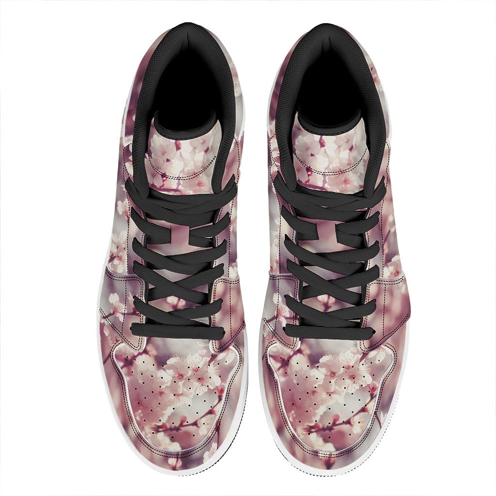 Spring Cherry Blossom Print High Top Leather Sneakers