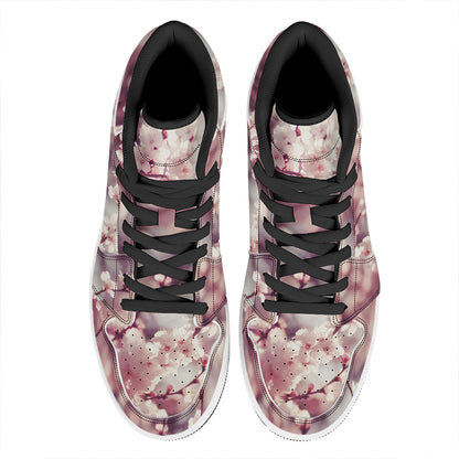Spring Cherry Blossom Print High Top Leather Sneakers