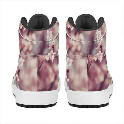 Spring Cherry Blossom Print High Top Leather Sneakers