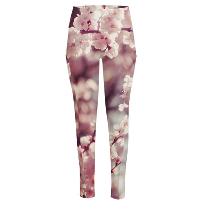 Spring Cherry Blossom Print High-Waisted Pocket Leggings