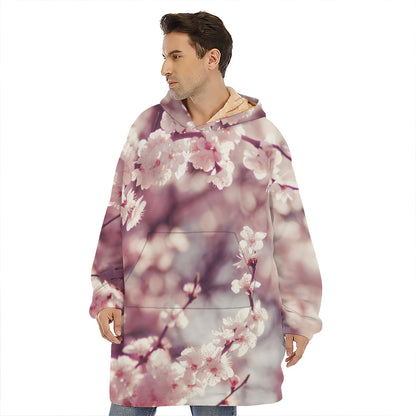 Spring Cherry Blossom Print Hoodie Blanket