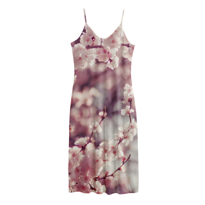 Spring Cherry Blossom Print Jersey Midi Cami Dress
