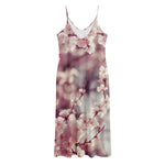 Spring Cherry Blossom Print Jersey Midi Cami Dress
