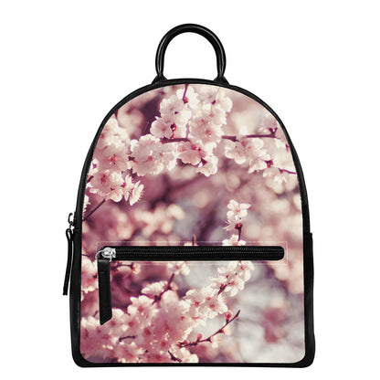 Spring Cherry Blossom Print Leather Backpack