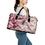 Spring Cherry Blossom Print Leather Duffle Bag
