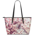 Spring Cherry Blossom Print Leather Tote Bag With Zipper