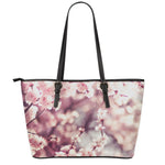 Spring Cherry Blossom Print Leather Tote Bag