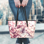 Spring Cherry Blossom Print Leather Tote Bag
