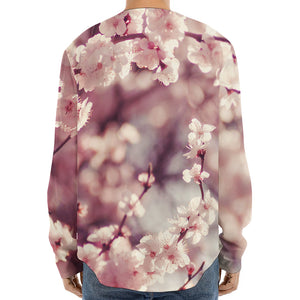 Spring Cherry Blossom Print Long Sleeve Baseball Jersey