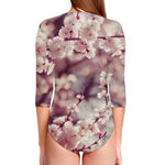 Spring Cherry Blossom Print Long Sleeve Swimsuit