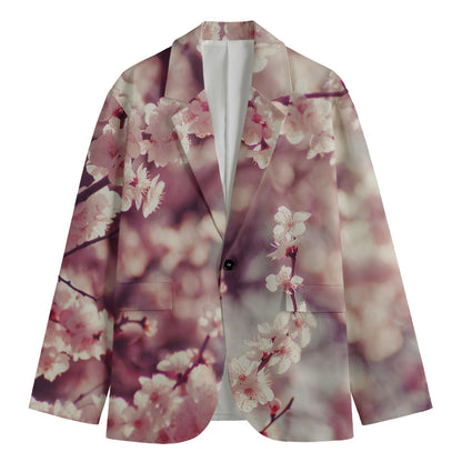 Spring Cherry Blossom Print Men's Cotton Blazer