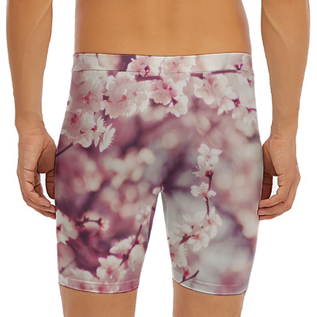 Spring Cherry Blossom Print Men's Long Boxer Briefs