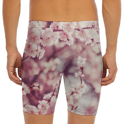 Spring Cherry Blossom Print Men's Long Boxer Briefs