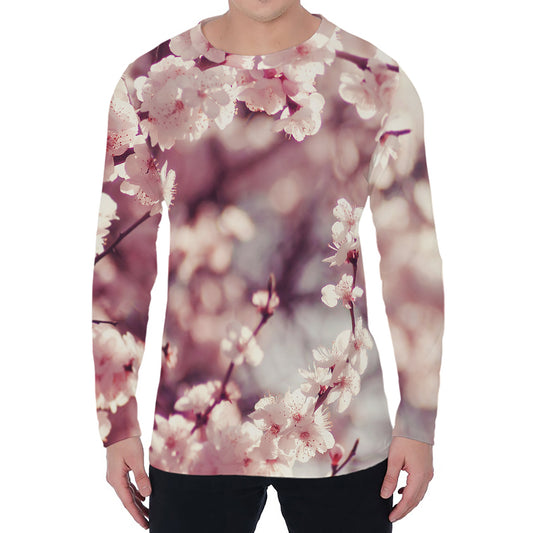 Spring Cherry Blossom Print Men's Long Sleeve T-Shirt