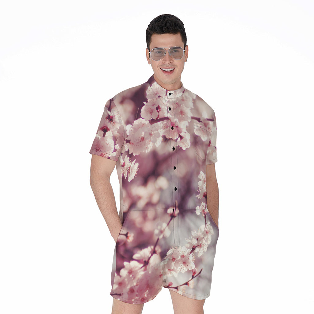 Spring Cherry Blossom Print Men's Rompers
